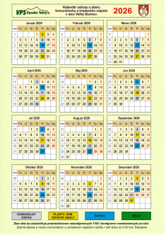 Kalendár vývozu odpadov na&nbsp;rok 2026