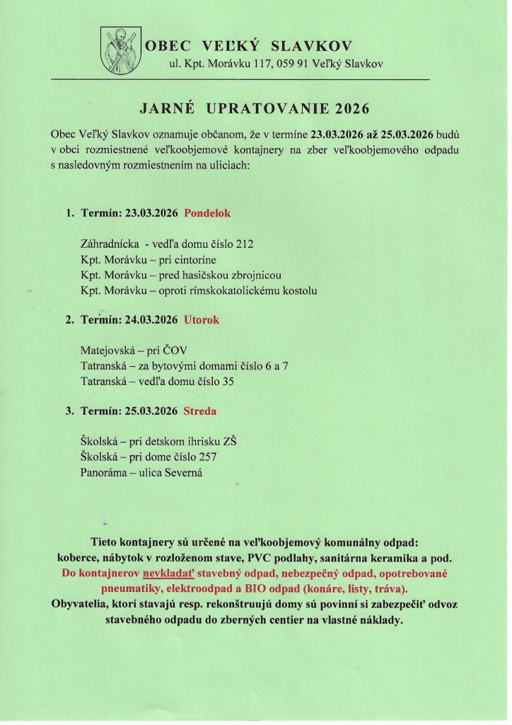 Veľkoobjemové kontajnery v&nbsp;obci v&nbsp;termíne 23.3. až&nbsp;25.3.2026