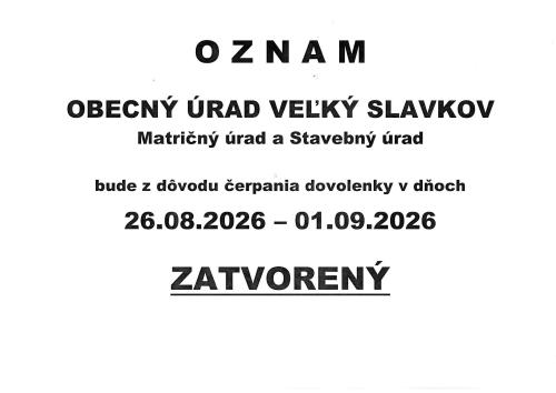 zatvorené 26.8.2026 - 1.9.2026